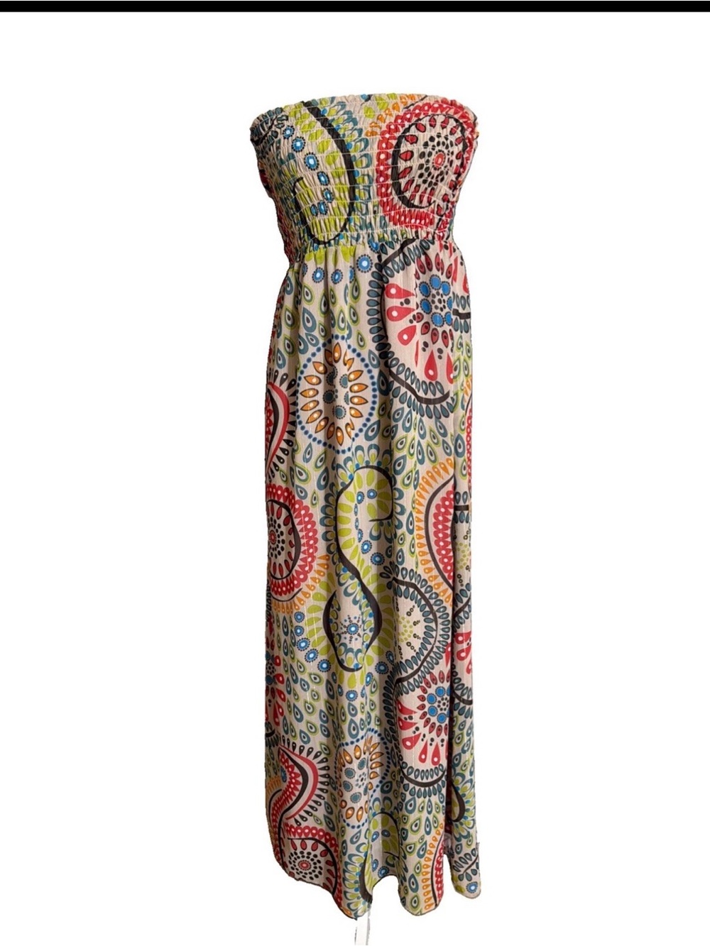 Old Navy Strapless smocked Boho Medallion Paisley Maxi chiffon Dress M